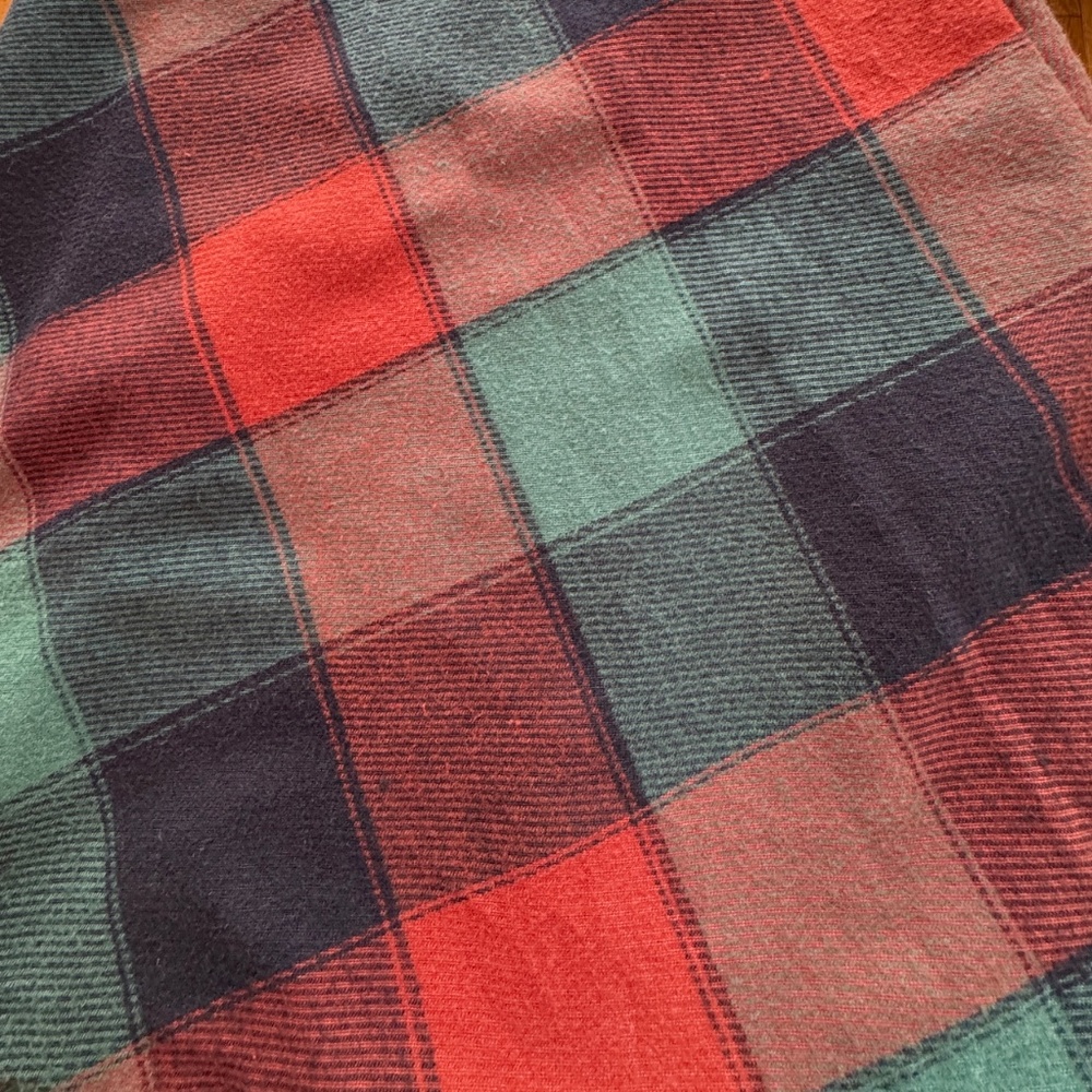 Vintage 70s skirt, teal, burnt orange, brown, tan plaid, A-line, slight flare, 4 - Picture 8 of 8